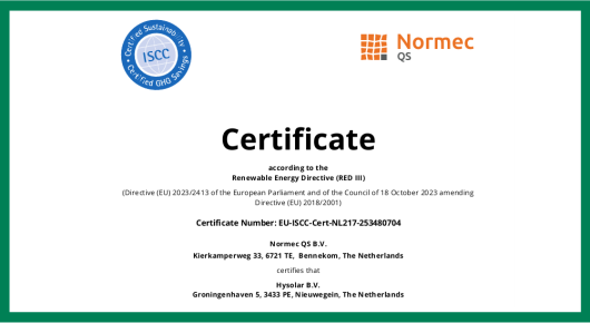 Hysolar gecertificeerd voor productie en distributie van groene waterstof